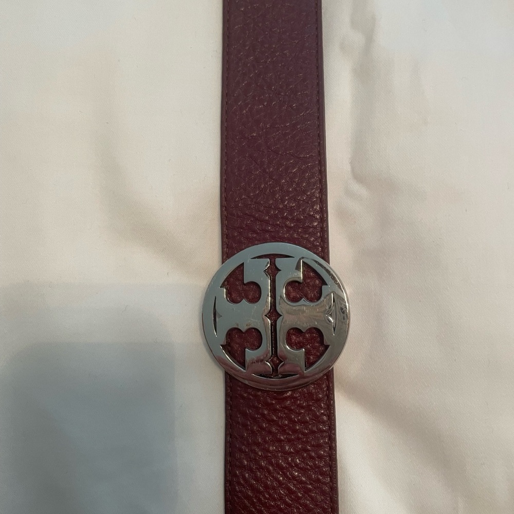 Tory Burch Reversible Belt-Burgundy/Ivory